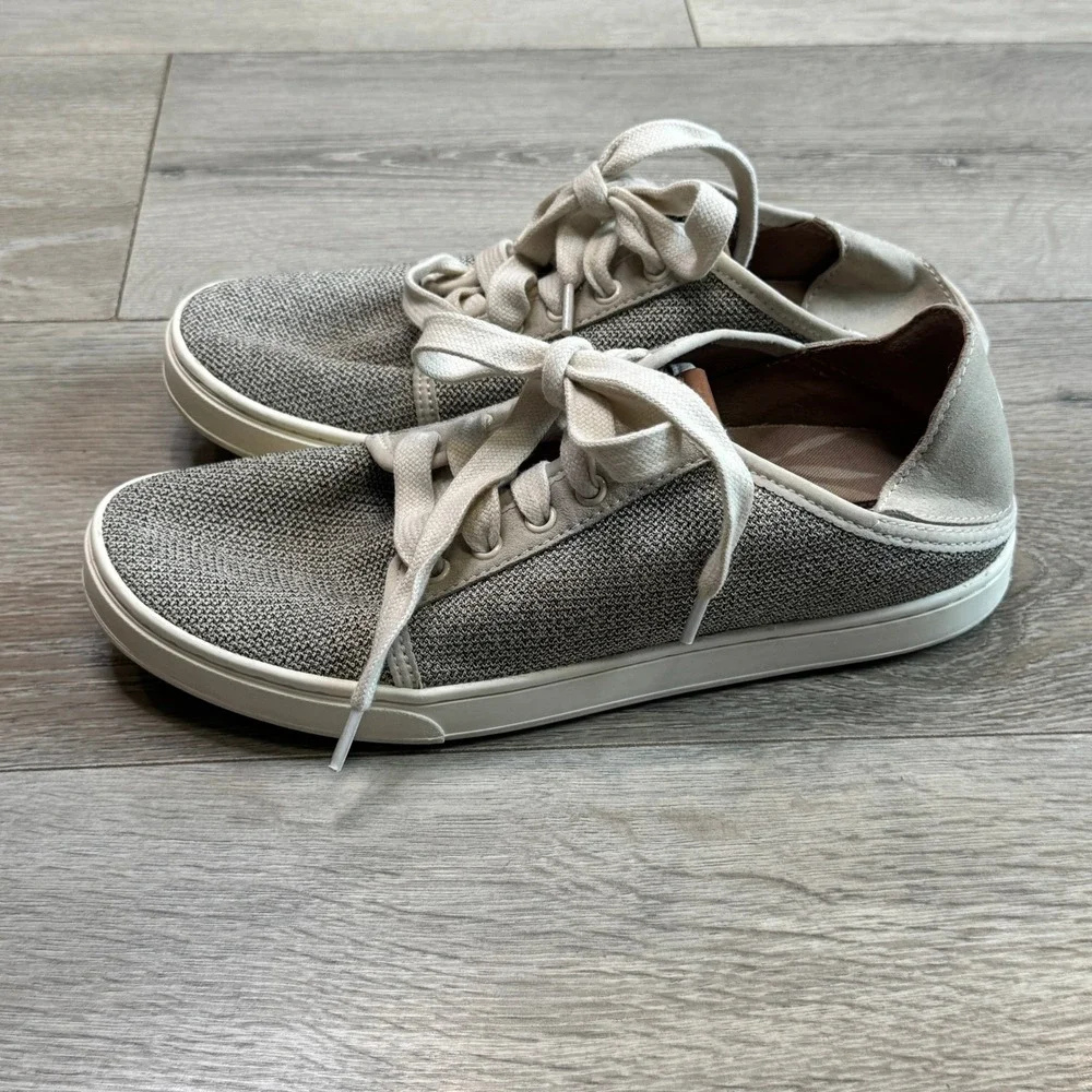 Olukai Pehuea Li Womens Tapa White Mesh Lace‎ Up Sneakers 20379-2020 Size 8
